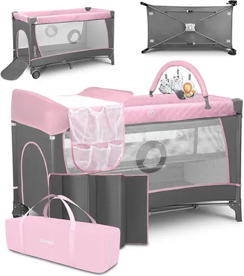 Productafbeelding van Opvouwbaar Campingbedje 2-in-1 met Matras en Verschoontafel - Roze