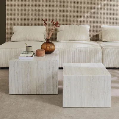 Produktbild von sweeek - 2er-Set quadratische Couchtische mit Marmorlook - Weiß