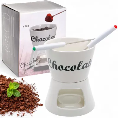 Fondue-Set aus Keramik, Weiß, Ø12x15 cm, mit 2 Gabeln