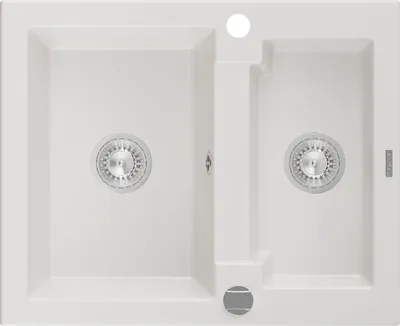 Zdjęcie produktu dla Mexen Carlos zlewozmywak granitowy 1,5-komorowy 582 x 475 mm, biały, syfon chrom - 6518581500-20