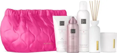 Produktbild von Duftkerze 140 g für Geschenksets / Schaumduschgel 50 ml für Geschenksets / Körpercreme 150 ml, rund / Körperlotion-Mousse 150 ml / The Ritual of Sakura Mini-Duftstäbchen 70 ml / Rituals Sakura Großes Geschenkset