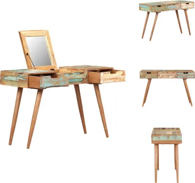 Immagine prodotto di vidaXL Tavolino da toilette con specchio 112x45x76 cm in legno massiccio antico - Tavolini da toilette