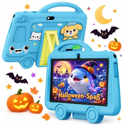 Produktbild von Tabwee K8 Kids, Kinder Tablet 7", robuste Schutzhülle mit Griff und Ständer, Elternkontrolle, 4GB+32GB, Lern- & Spieltablet, 3 bis 7 Jahren, Halloween
