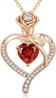 Produktbild von Halskette Damen Herz Geburtsstein Rosegold 925 Sterling Silber 45+5 cm