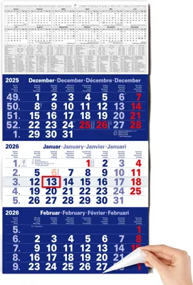 Produktbild von 3 Monatskalender 2026 Wandkalender mit Schieber - "Blau" Kalender 2026 Wandkalender |, mit Schulferien, Feiertagen & Jahresübersicht | Großformat 56x30 cm (gefalzt!)