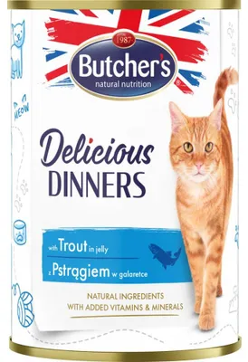 Imagen del producto de BUTCHER'S Delicious Dinners, trozos con trucha en gelatina - alimento húmedo para gatos - 400g