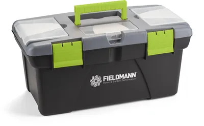 Obrázek produktu pro FIELDMANN FDN 4118 Box na nářadí, pevné plastové zámky, rozměry: 480 × 250 × 230 mm, průhledný organizer na bity, hmoždinky a vruty v horní části
