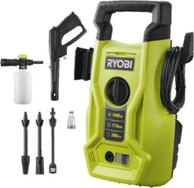 Immagine prodotto di Idropulitrice Ryobi, 1400 W, 110 bar, 390 L, tubo flessibile in PVC da 5 m, RY110PWA