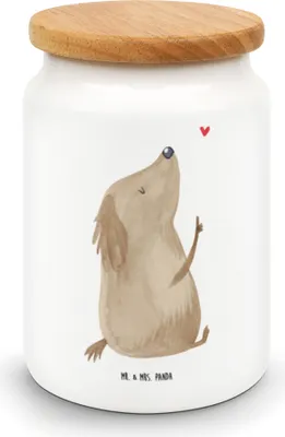 Produktbild von Mr. & Mrs. Panda behälter Hund Liebe - Weiß - Geschenk, Vorratsbehälter, Frischhaltedose, Hunde, Keksdose, Kaffeedose, Sprüche, Dose, Herz