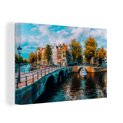 Obrázek produktu pro OneMillionCanvasses® Malba na plátně Nástěnná malba na plátně - Panorama - Amsterdam - kanál - 150x100cm