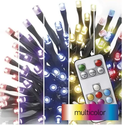 Zdjęcie produktu dla Łańcuch choinkowy LED EMOS, 12 m, wewnętrzny i zewnętrzny, RGB, pilot, programy, timer, D4AA03