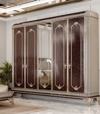 Produktbild von Casa Padrino Luxus Barock Schlafzimmer Schrank Dunkelbraun / Grau / Gold