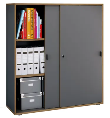 Immagine prodotto di Armadio da ufficio con 3 scomparti | mobile moderno con porte scorrevoli | Dimensioni ca. H. 110 x W. 100 x D. 37 cm– Salia 3 scomparti