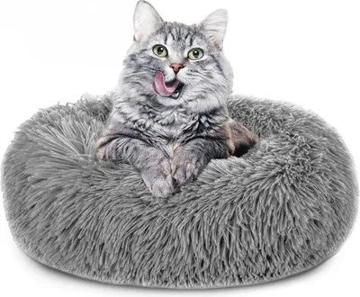 Productafbeelding van Famanu kattenbed rond - Pluche, lichtgrijs, 50 cm diameter