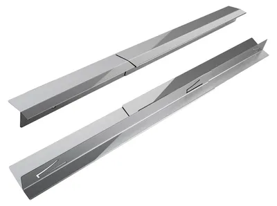 Two stainless steel stove gap covers are shown against a white background.