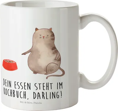 Produktbild von Mr. & Mrs. Panda Kinderbecher Katze Fressen - Weiß - Geschenk, Pott, Plastikbecher, Haferl, Trinklernbecher, Camping Tasse