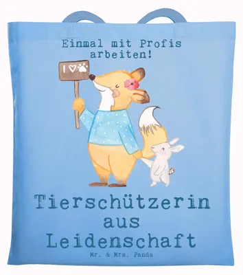 Produktbild von Mr. & Mrs. Panda Schultasche Tierschützerin Leidenschaft - Sky Blue - Geschenk, Shopping Tasche, Beutel, Laptoptasche, Tote Bag, Jutebeutel