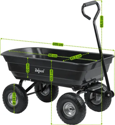 Produktbild von Zelsius Bollerwagen mit Kippfunktion, 200 kg Tragkraft, Gartenwagen mit Luftbereifung, Gartenkarre