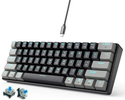 Productafbeelding van abucow 60% Mechanisch Gaming Toetsenbord Blauwe Schakelaar Bedraad Compact Toetsenbord Anti-Ghosting No-Conflict 61