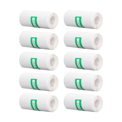 Zdjęcie produktu dla 10 rolek papieru termicznego do drukarek, samoprzylepna rolka papieru, biała, naklejka na paragon do zadrukowania, 57 x 25 mm