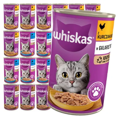 Produktbild von Whiskas Adult Dosen 24 x 400 g Alleinfuttermittel für ausgewachsene Katzen, Geschmacksmischung in Gelee
