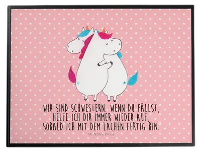 Produktbild von Mr. & Mrs. Panda schreibtischunterlage Einhörner Umarmen - Rot Pastell - Geschenk, Schreibunterlage, tischschutzmatte, Unicorn, malunterlage, Familie, Liebe, Freundin