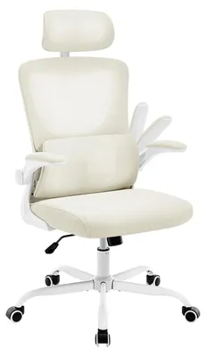 Imagen del producto de Silla de oficina ergonómica con malla – Altura ajustable – Giratoria – Función de inclinación – Reposabrazos – Reposacabezas – Color beige