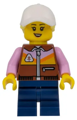 Obrázek produktu pro LEGO Minifigurka: Jezdkyně motokrosu, červenohnědá bunda, tmavá barva (cty1529)