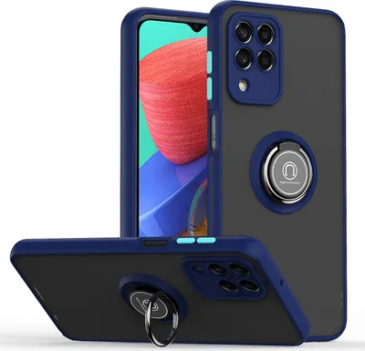 Produktbild von Samsung M33 Hülle, Ring Halter Ständer Matte Transluzent TPU Rahmen Stoßfest Schutzhülle für Samsung Galaxy M33 Blau