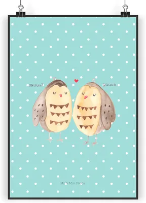Produktbild von Mr. & Mrs. Panda Bild Eulen Liebe DIN A5 - Türkis Pastell - Geschenk, Eule, Pärchen, wanddeko, Kunstdruck, drucke, Wandbild, Owl, Plakat, Hochzeit Spruch
