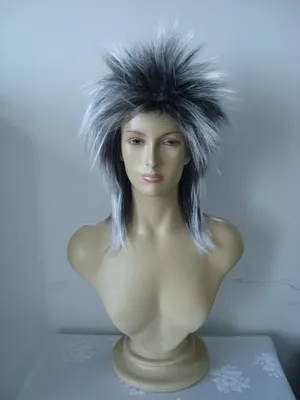 Produktbild von Original Foxxeo Grau Schwarze Perücke für Damen Langhaarperücke Langhaar Vokuhila Damenperücke