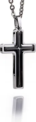 Produktbild von Edelstahl Anhänger Kreuz Männerschmuck Black PVD Stein CZ mit Kette - SLP1247 - 50 Zentimeter