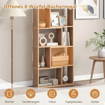 Produktbild von Bücherregal mit 8 Würfeln, 4-stufig, 60x20x120 cm, Naturholz