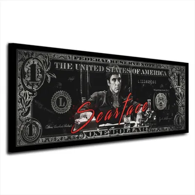 Produktbild von Pop Art Scarface Film Dollar Leinwandbild Wandbild Kunst XL Deko: 150x60x4cm