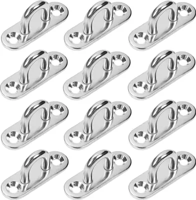Produktbild von 12 Stück Edelstahl-Ösenplatten M5, Ankerplatten aus Edelstahl 304, Ösenhaken, rechteckige Ösenhakenplatten, Deckenhaken, Wandhalterungen zum Aufhängen von Gegenständen, Befestigungshaken