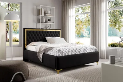 Produktbild von MEBLINI Arona Gold Polsterbett 180x200 mit Stauraum - Matratze, Lattenrost und Bettkasten - Kopfteil Bett mit Stauraum - Doppelbett - Stauraumbett -  Betten - 180x200 - Schwarz Samt/H3