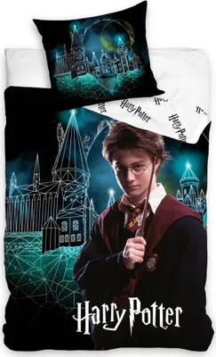 A Harry Potter themed duvet cover and pillowcase set with Harry Potter himself featured prominently.