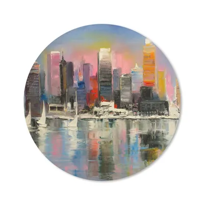 Produktbild von MuchoWow® Mauspad Mousepad Gemälde - Öl - Skyline - Wasser 40x40 cm - Mousepads - Maus Mat - Pad - Mausunterlage - Schreibtisch Accessoires