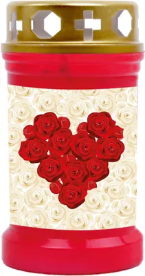 Produktbild von Grabkerze Rot, Brenndauer: 40 Stunden, Motiv: Rose Herz