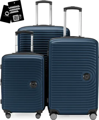 Immagine prodotto di Hauptstadtkoffer MITTE - Set di valigie 3 misure + etichetta digitale per bagagli, trolley da viaggio con espansione XL Set di valigie Bagaglio da stiva, blu scuro