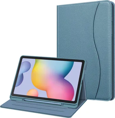 Image de Coque Fintie pour Samsung Galaxy Tab S6 Lite 10,4 pouces (2022/2020) modèles SM-P610/P613/P615/P619, avec dos en TPU souple, étui de protection avec support pour stylet S Pen et fentes pour documents, couleur bleu ciel