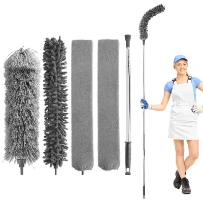 Teleskop-Staubwedel-Set, 280 cm, 3 Mikrofaser-Bürstenköpfe, flexibel