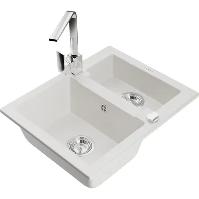 Obrázek produktu pro Mexen Carlos 1,5-miskový granitový dřez s kuchyňskou baterií Rita, Bílá - 6518-20-670300-00