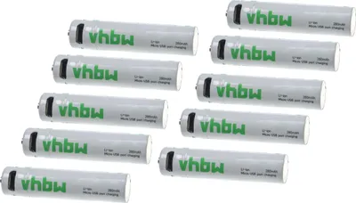 Produktbild von vhbw 10x AAA Micro Akkus mit Micro USB-Anschluss (280 mAh, 1,5 V, Li-Ion)
