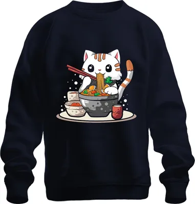 Immagine prodotto di Kawaii Neko Cat Ramen Noodle Soup Japan Anime Manga cute Cartoon Unisex Felpa Sweater, Navy, S