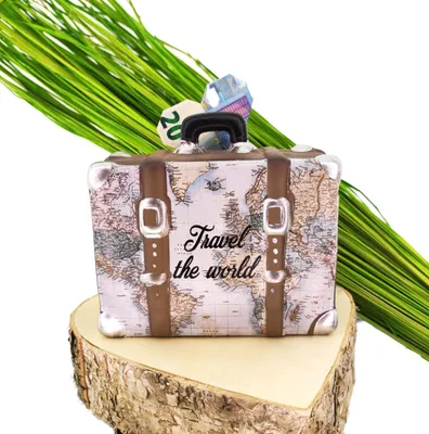 Sparbüchse Reisekasse Travel The World, 15x15x5 cm, creme