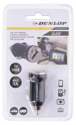 Immagine prodotto di Caricabatteria universale USB per auto 12–24 V, 1 A, nero, Dunlop