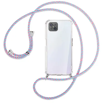 Produktbild von Handykette Backcover-Schutzhülle mit Band (Metall silberfarben) für Oppo A92S / Reno4 Z 5G - pink/mint