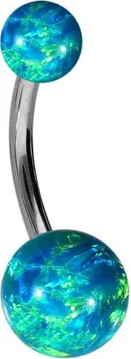 Produktbild von Bauchnabelpiercing Titan Bananabell SYNTHETISCHE OPALE Silber | Opalfarbe: Dunkelgrün Stablänge: 10mm