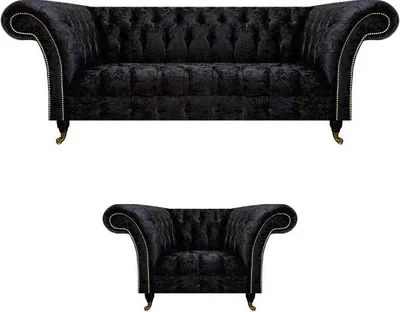 Image de Chesterfield Noir Meuble rembourré Designer Salon Canapé Fauteuil 2pcs